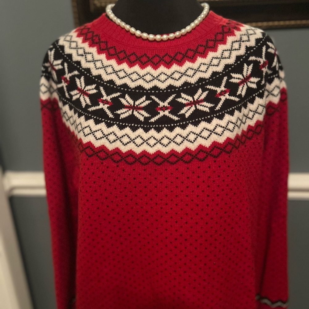 Talbots Red and White Fair Isle Women’s petite XL Sweater